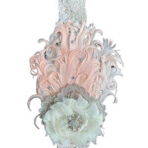 Handmade Newborn Rhinestone & Feather Lace Headband